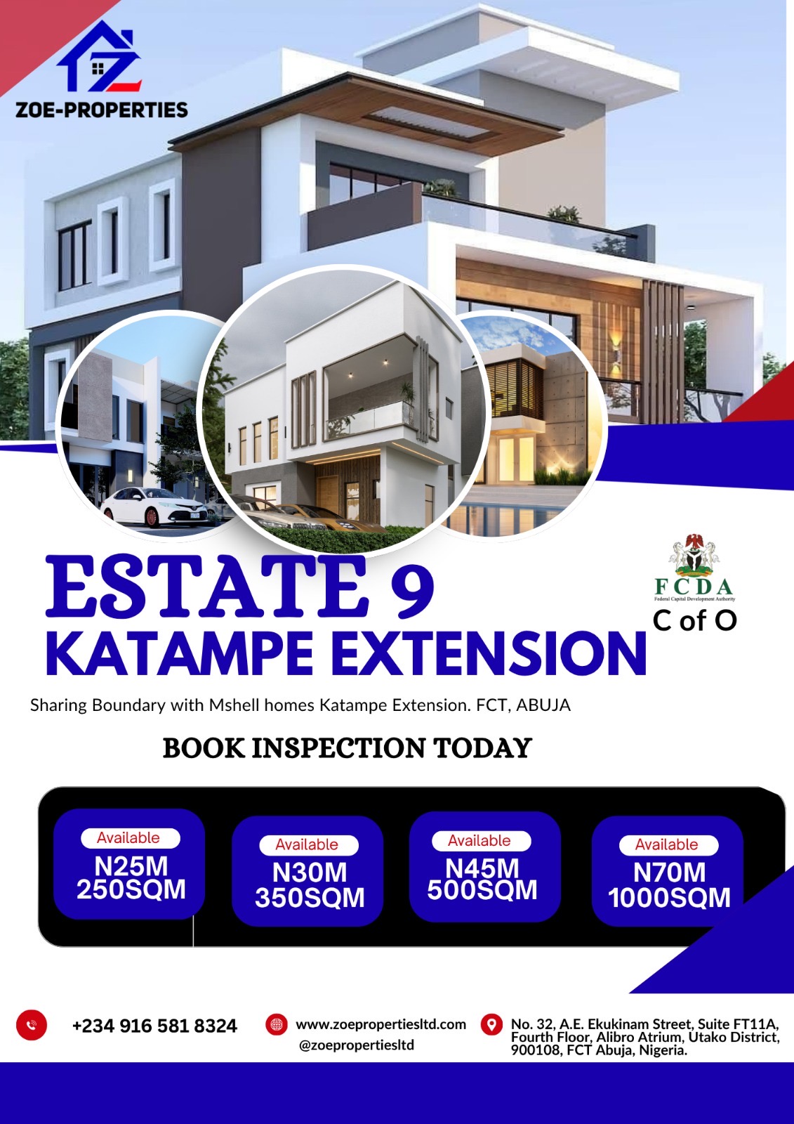 Estate 9 — Katampe Extension offer sheet with plot sizes and prices