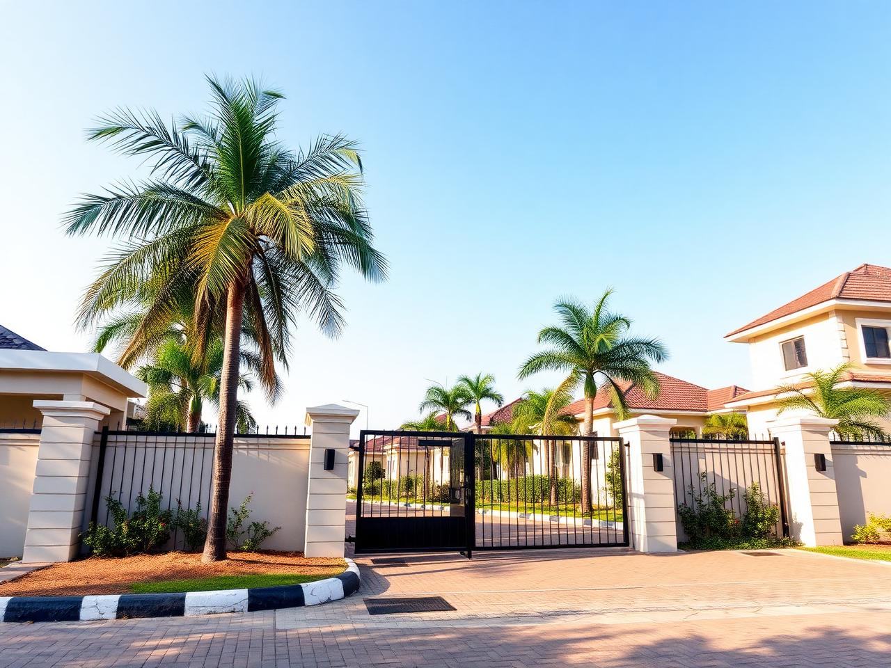 Gated estate entrance with landscaped surroundings in Abuja
